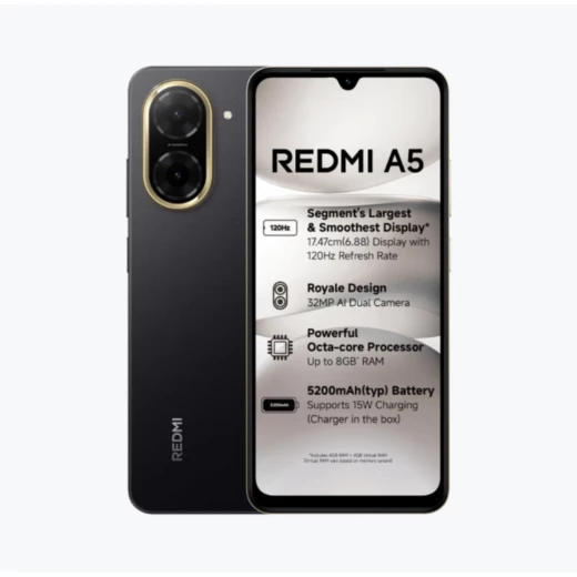 هاتف ريدمي A5 5G الذكي – شاشة 6.88 بوصة، 120 هرتز، كاميرا أمامية 32MP وخلفية 8MP – أسود – 3GB رام / 64GB ذاكرة - شاومي - Image 8