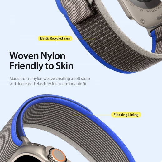 DUXDUCIS Apple Watch Trail Loop Blue/Grey Woven Nylon Strap 42-49mm - Image 6