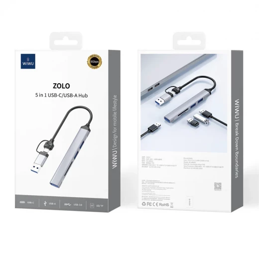 موزع وي وو ZOLO Wi-HB003 5 في 1 USB-C و USB - رمادي - وي وُو - Image 3