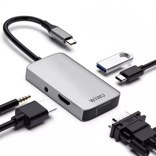 محور وي وو Alpha 5 في 1 USB-C: HDMI، صوت، USB 3.0، VGA محور وي وو Alpha 5 في 1 USB-C: HDMI، صوت، USB 3.0، VGA
