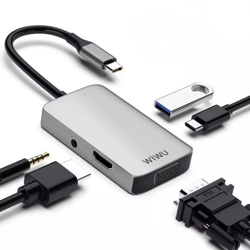 محور وي وو Alpha 5 في 1 USB-C: HDMI، صوت، USB 3.0، VGA - وي وُو