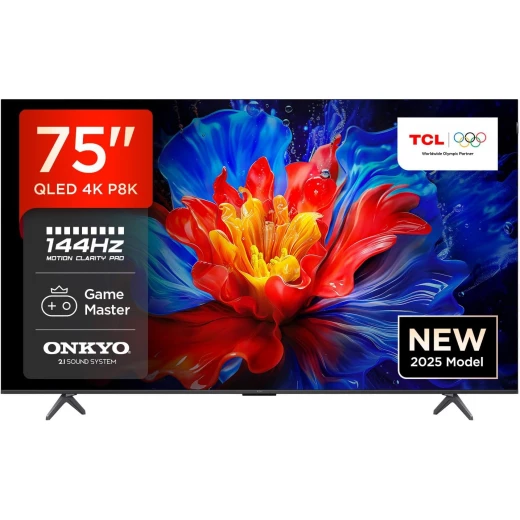 تلفزيون TCL 75P8K مقاس 75 بوصة بدقة 4K QLED Google TV مع معدل تحديث 144 هرتز، Dolby Vision و Atmos تلفزيون TCL 75P8K مقاس 75 بوصة بدقة 4K QLED Google TV مع معدل تحديث 144 هرتز، Dolby Vision و Atmos