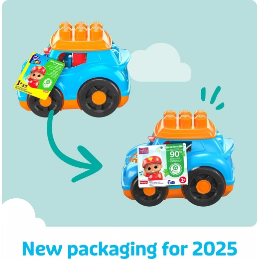MEGA BLOKS Fisher-Price Toddler Building Blocks Toy Car, Ricky Race Car with 6 Pieces and Storage, 1 Figure, Blue, Gift Ideas for Kids Age 1+ Years, HKN41 - Mega Bloks - Image 2