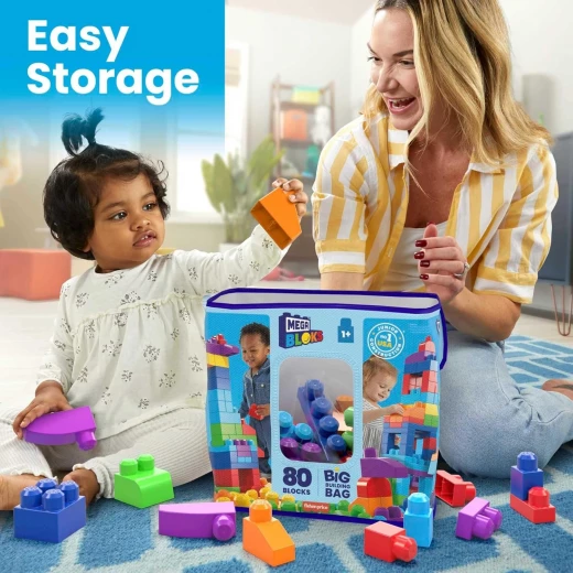 MEGA BLOKS First Builders™ Big Building Bag, Blue Edition, 80-Piece Toddler Building Set, DCH63, by Mattel - Mega Bloks - Image 7