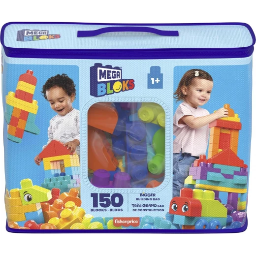 MEGA BLOKS First Builders Toddler Blocks Toys Set, Bigger Building Bag with 150 Pieces and Storage, Creative Open-Ended Play, Blue, Ages 1+ Years - Mega Bloks - Image 3
