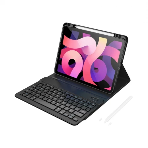 MK-006 مجموعة فاخرة 3 في 1, لوحة مفاتيح + غطاء حماية + قلم – متوافق مع iPad Air 11 بوصة (2024 و2025) / مقاسات 10.9 من وي وو و11 بوصة, لوحة مفاتيح بتخطيط عربي وإنجليزي