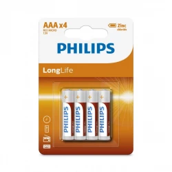 بطاريات فيليبس لونج لايف AAA 4-Pack 1.5V زنك - طاقة موثوقة