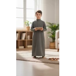 ثوب أولاد للربيع, لون رمادي، مقاس 48، تصميم تقليدي بياقة عالية وأكمام طويلة وجيوب من البرديني - البرديني