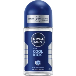 Nivea Men Cool Kick Deodorant Roll-On 50g, 48h Sweat & Odor Protection, Long-Lasting Freshness, Cool Menthol Scent, Quick-Drying Formula