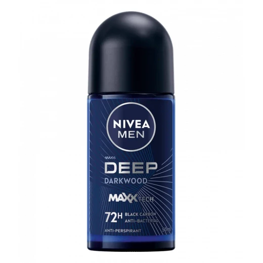 NIVEA Men Deep Black Carbon Roll-On 50ml, 72h Sweat & Odor Protection, MAXXTECH Formula, Long-Lasting Dark Wood Scent, Gentle on Skin NIVEA Men Deep Black Carbon Roll-On 50ml, 72h Sweat & Odor Protection, MAXXTECH Formula, Long-Lasting Dark Wood Scent, Gentle on Skin