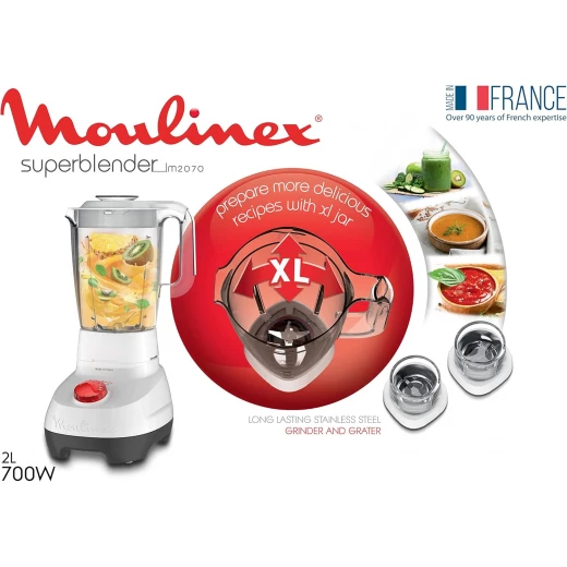 Moulinex Super Blender with Grinder & Grater 2L 700W - LM207125 | Powerful 700W motor for smooth blending, durable Zelkrom blades, 2 speeds + pulse, and accessories for grinding and grating - MOULINEX - Image 6