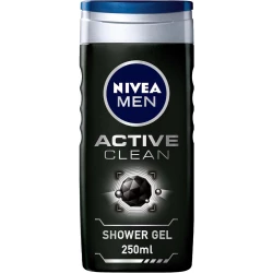 NIVEA MEN 3in1 Shower Gel Body Wash, Active Clean Charcoal Woody Scent, 250ml Cleans & Refreshes