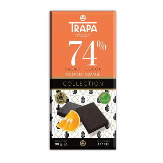 Trapa Collection Black 74% Orange Chocolate Bar 90g - Intense Flavor Trapa Collection Black 74% Orange Chocolate Bar 90g - Intense Flavor