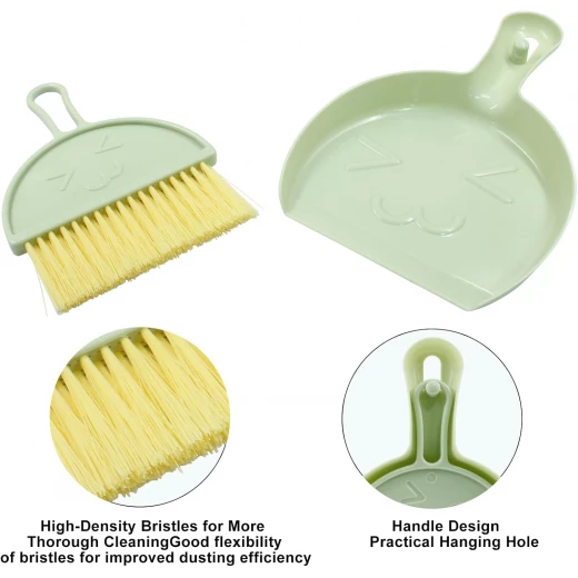 Mini DustPan with Brush Set, Small Broom and Hand Dustpan Set for Home Cleaning, Dust Pans and Broom Combo Set Hangable Whisk Broom for Table Countertop Sofa Keyboard and Pets(Green) - Image 3