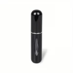 بخاخ عطر قابل لإعادة الملء – 5 مل، تصميم مدمج وسهل الحمل، مناسب للسفر، تعبئة سريعة وآمنة، يحافظ على رائحة العطر المفضلة اللون الاسود