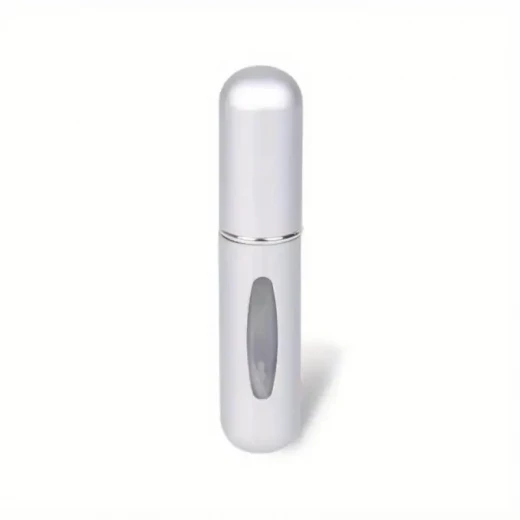 بخاخ عطر قابل لإعادة الملء – 5 مل، تصميم مدمج وسهل الحمل، مناسب للسفر، تعبئة سريعة وآمنة، يحافظ على رائحة العطر المفضلة اللون الفضي بخاخ عطر قابل لإعادة الملء – 5 مل، تصميم مدمج وسهل الحمل، مناسب للسفر، تعبئة سريعة وآمنة، يحافظ على رائحة العطر المفضلة اللون الفضي