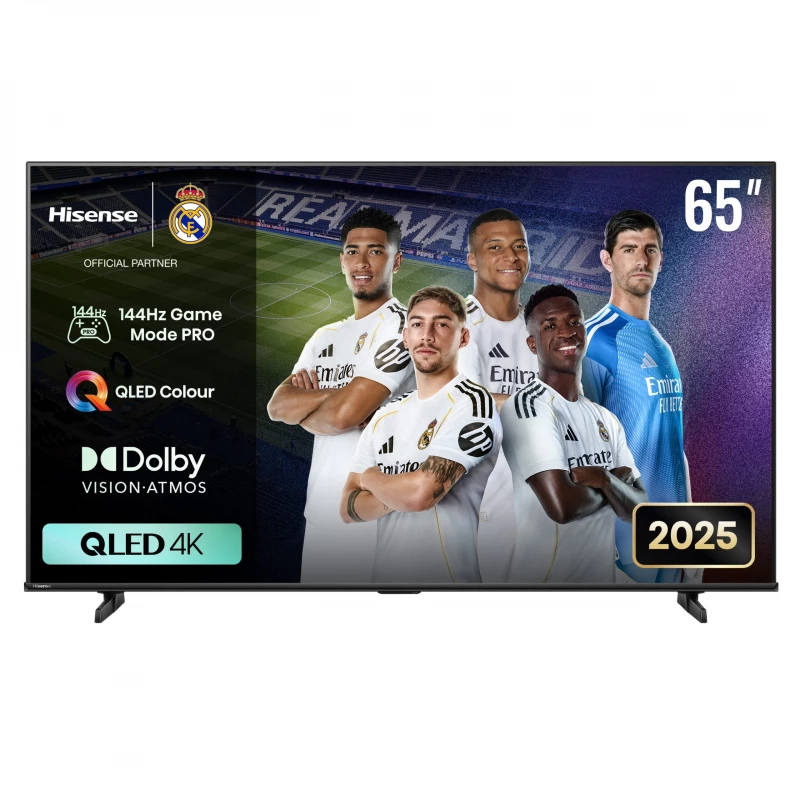 تلفزيون هايسنس 65Q7Q مقاس 65 بوصة بتقنية QLED ومعدل تحديث 144 هرتز وميزة VRR للألعاب، يدعم تقنيات Dolby Vision وAtmos، وتقنية Quantum Dot، ونطاق ألوان واسع، ودعم HDR، والتحكم الصوتي، ومنصة تلفزيون ذكية، وإطار معدني. - هيسنس