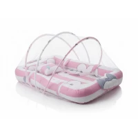 Baby Bed with Mosquito Net – Foldable Cotton Travel Crib, Safe Sleep for Infants, Portable and Lightweight, Pink