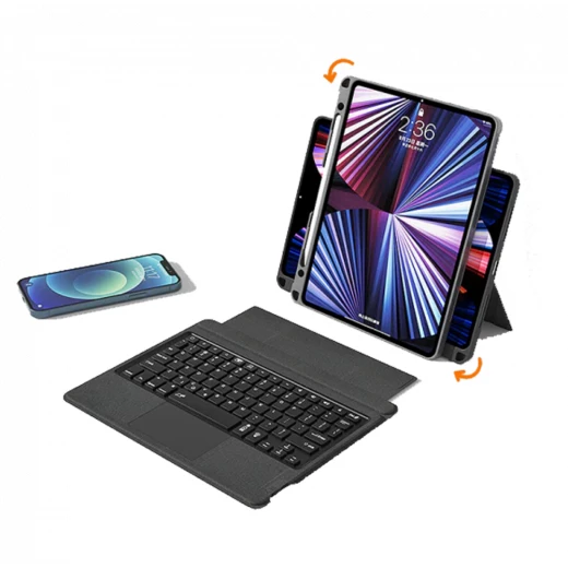 حافظة لوحة مفاتيح وي وو Mag Touch لجهاز iPad مقاس 12.9 بوصة (الإنجليزية والعربية) - لوحة مفاتيح مغناطيسية قابلة للفصل، مفاتيح بإضاءة خلفية، بطارية 500 مللي أمبير، لون أسود - وي وُو - Image 2