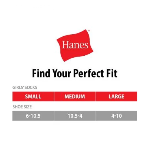 Hanes Ultimate Girls' Low Cut Socks 6-Pair Pack White Shoe Size 4-10 Large - Image 3