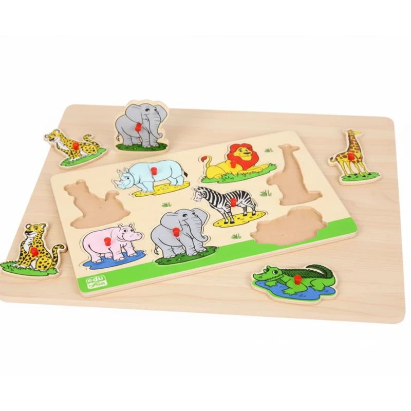 Edu Fun Wild Animals Insert Board Puzzle Wooden Educational Toy for Kids 2+ Years - Edu Fun