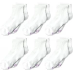 Hanes Ultimate Girls Ankle Socks 6-Pair Pack White Large Shoe Size 4-10