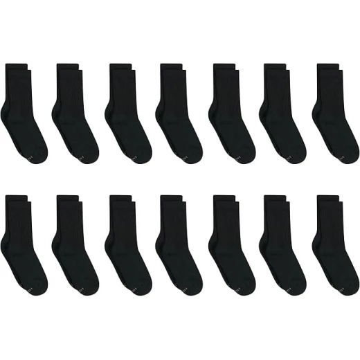 Hanes Boys' Crew Socks 12-Pack Cushion Black Athletic Socks, Sizes S-L