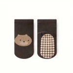 Tot and Toe everyday grip socks cotton blend non-slip forest color bear design for ages 1 to 3 years - K store