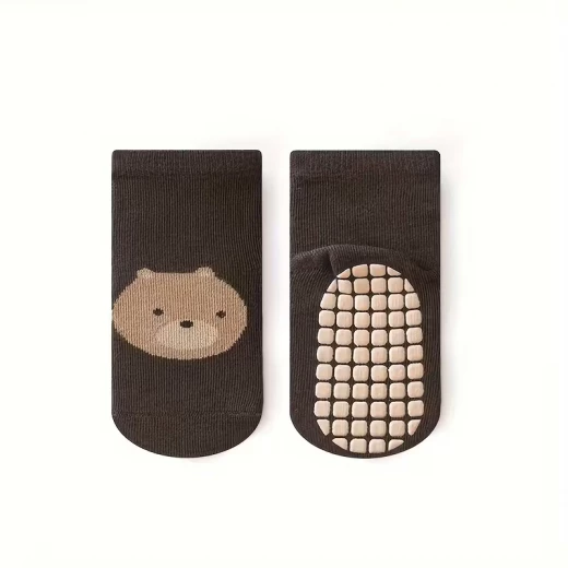 Tot and Toe everyday grip socks cotton blend non-slip forest color bear design for ages 1 to 3 years