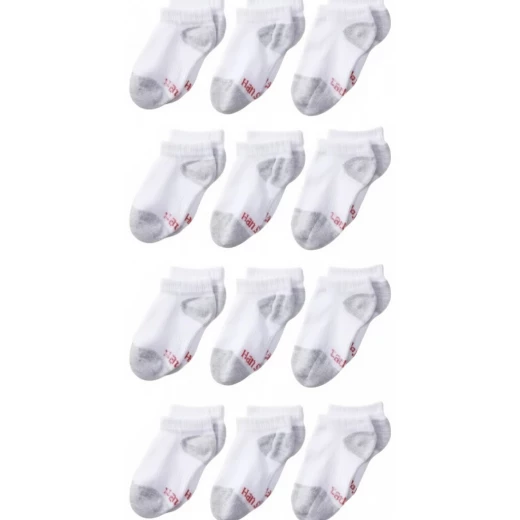 Hanes Boys' No Show Socks, Cushion Comfort, White, Shoe Size 4.5-8.5, 12-Pair Pack Hanes Boys' No Show Socks, Cushion Comfort, White, Shoe Size 4.5-8.5, 12-Pair Pack