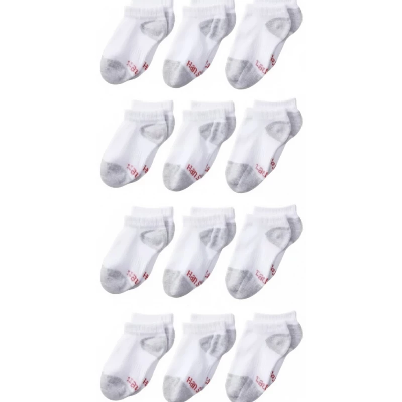 Hanes Boys' No Show Socks, Cushion Comfort, White, Shoe Size 4.5-8.5, 12-Pair Pack