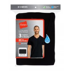 Hanes Men's ComfortSoft V Neck Undershirts 3 Pack Black, Tagless Design for Ultimate Comfort, Moisture Wicking Fabric, Available in Sizes Small to 3X Large