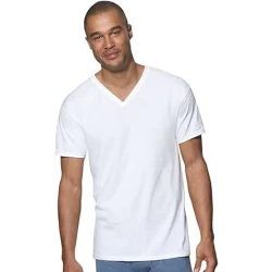 English: Hanes Men's ComfortSoft V-Neck Undershirts 3-Pack, White, Tagless, Breathable, Size S