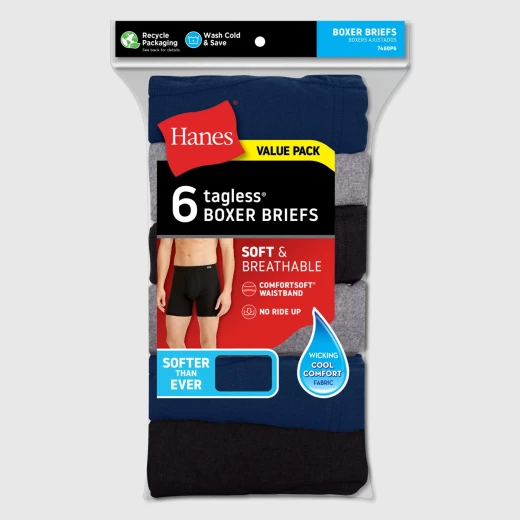Hanes Men's Boxer Briefs Value Pack Moisture Wicking Cotton 6 Pack Black 2XL - Hanes - Image 2