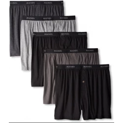Hanes Men's Classics Knit Boxers 5-Pack ComfortSoft Tagless Underwear, Multi-Color Size Small