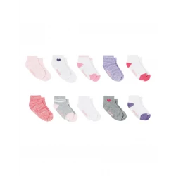 Hanes Baby Girls' Toddler Ankle Socks Gripper Bottoms 10-Pairs Grey/White/Purple