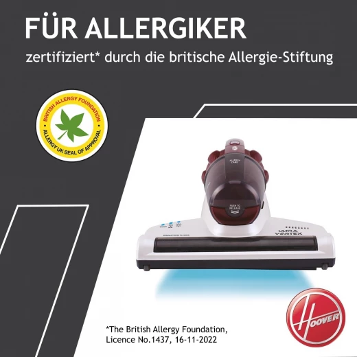 Hoover Ultra Vortex 500W Mattress Cleaner - Robin Red - Designed to eliminate dust and allergens, ideal for maintaining clean mattresses and a healthy home environment - HOOVER - Image 8