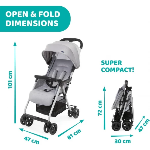 Chicco Ohlala 3 Lightweight Baby Stroller Grey Mist, Compact Fold, 0M+ to 15kg - Chicco - Image 10