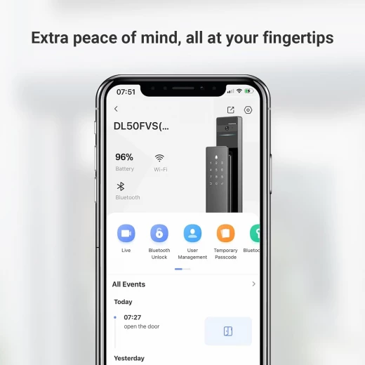 قفل الباب الذكي EZVIZ DL50FVS، قفل باب بدون مفتاح 7 في 1، قفل باب بتقنية التعرف على الوجه ثلاثي الأبعاد، ذاكرة تخزين مدمجة 8 جيجابايت، رؤية ليلية بمدى 2 متر، نظام اتصال داخلي نشط، تحكم عن طريق التطبيق (6068) - إزفيز - Image 4