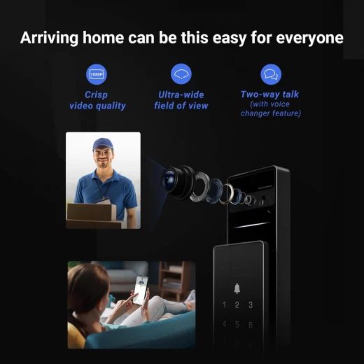 قفل الباب الذكي EZVIZ DL50FVS، قفل باب بدون مفتاح 7 في 1، قفل باب بتقنية التعرف على الوجه ثلاثي الأبعاد، ذاكرة تخزين مدمجة 8 جيجابايت، رؤية ليلية بمدى 2 متر، نظام اتصال داخلي نشط، تحكم عن طريق التطبيق (6068) - إزفيز - Image 5