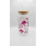 Timeless gifts, Flamingo-themed glass cup with a glossy pink lid, 550 ml,  1 piece - Timeless gifts