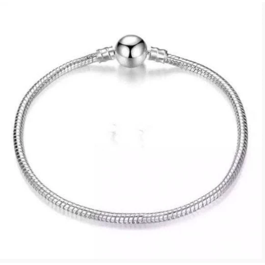 Sterling Silver Snake Chain Bracelet with Secure Snap Clasp – Compatible with All European Beads and Charms, Available in 16cm (10.0g) and 17cm (10.2g) Sterling Silver Snake Chain Bracelet with Secure Snap Clasp – Compatible with All European Beads and Charms, Available in 16cm (10.0g) and 17cm (10.2g)