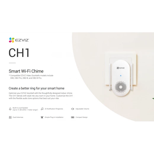 EZVIZ Smart Wi-Fi Chime CH1 – Wireless Doorbell Chime with Adjustable Volume, Multiple Ringtones, Easy Setup, Smart Home Compatible - Ezviz - Image 2