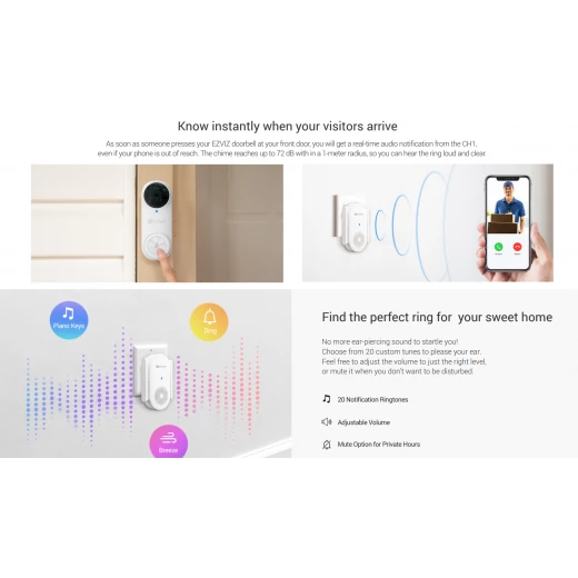 EZVIZ Smart Wi-Fi Chime CH1 – Wireless Doorbell Chime with Adjustable Volume, Multiple Ringtones, Easy Setup, Smart Home Compatible - Ezviz - Image 5