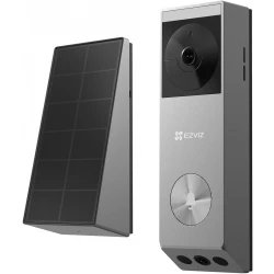 EZVIZ EP3x Pro is a dual-lens battery-powered video doorbell with 2K and 1080p cameras, 32GB storage, solar panel, night vision, and Alexa/Google support