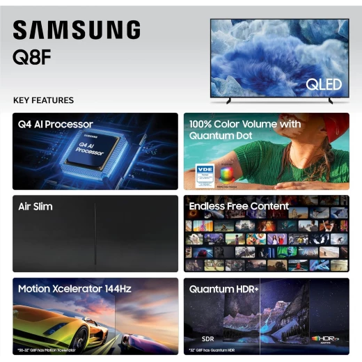 تلفزيون سامسونج 55 بوصة QLED Q8F 4K ذكي (2025) مع رؤية الذكاء الاصطناعي، HDR، ونقطة الكم - سامسونج - Image 6