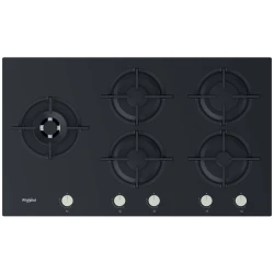 Whirlpool 5 Burner Gas Hob Black Cast Iron Surface 86cm Wide GOA 925/NB with 5 Powerful Burners for Efficient Cooking and Easy Cleaning, Modern Design