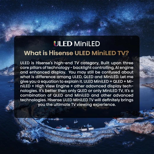 تلفزيون هايسنس 65 بوصة U7 سلسلة ميني-ليد كيو-ليد 4K جوجل، وضع اللعب 144 هرتز برو، أسود - هيسنس - Image 2