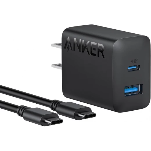 شاحن Anker (20 واط، منفذين) مع كابل USB-C وUSB-C (كابل USB-C وUSB-C بقوة 20 واط متضمن، شاحن سريع بمنفذين)، متوافق مع المعايير الفنية PSE، متوافق مع USB PD، مزود بتقنية PowerIQ، حجم صغير شاحن Anker (20 واط، منفذين) مع كابل USB-C وUSB-C (كابل USB-C وUSB-C بقوة 20 واط متضمن، شاحن سريع بمنفذين)، متوافق مع المعايير الفنية PSE، متوافق مع USB PD، مزود بتقنية PowerIQ، حجم صغير