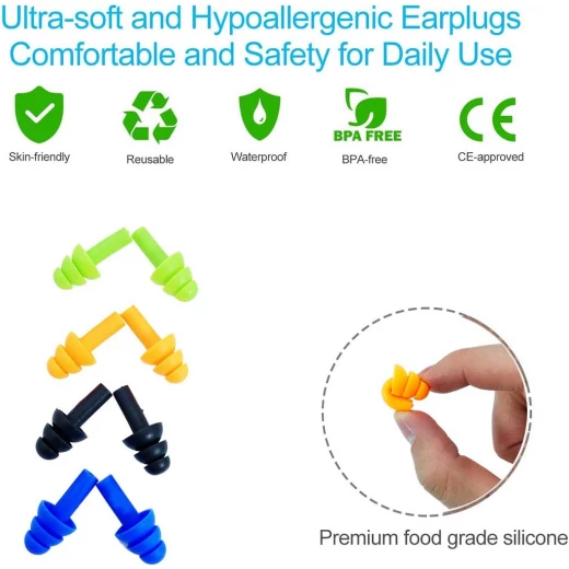 Seal & Calm Reusable Silicone Ear plugs Waterproof Noise Reduction Earplugs for Swimming, Study, Work, Travel, 6 pairs corded and uncorded, Orange Blue Black - Seal &amp; Calm - Image 7